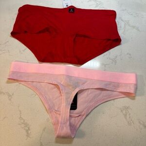 La Senza Thong & Boy Short Panty Set 2 Pc. Panties Ruched Sz Med. NWT Red Pink